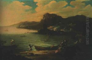 A Mediterranean Harbour With Stevedores And Soldiers On The Shore