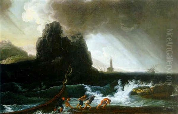 Figures On The Shore During A Storm - view 1