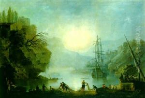 A Mediterranean Harbor At Dawn With Fishermen by Francesco Fidanza