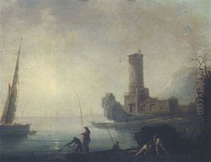 Mediterranean Capriccio Harbour Scene With Fishermen by Francesco Fidanza