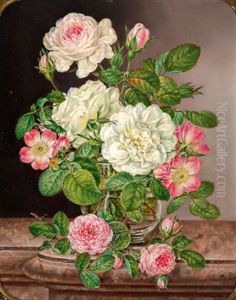 Stilleben Mit Rosen In Einer Glasvase by Anton Fidler