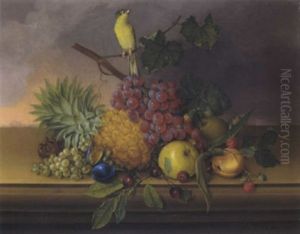 Fruchtesstilleben Mit Einem Kleinen Vogel by Anton Fidler