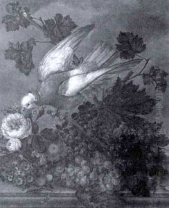 A Bird With Flowers And Fruit On A Ledge by Anton Fidler