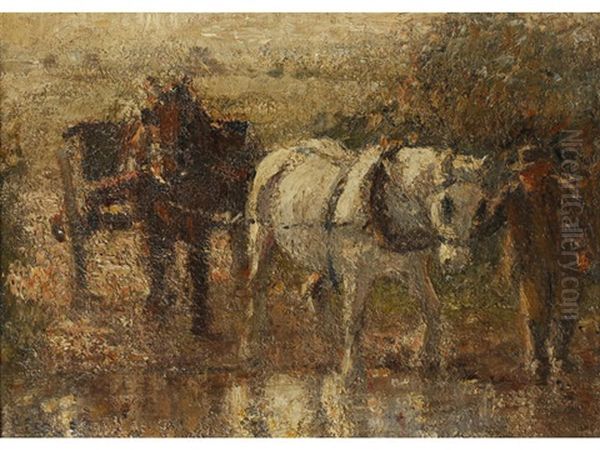 Farmer Leading Cart Horses, And Another Of A Cockling Cart - view 1