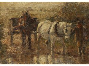 Farmer Leading Cart Horses, And Another Of A Cockling Cart