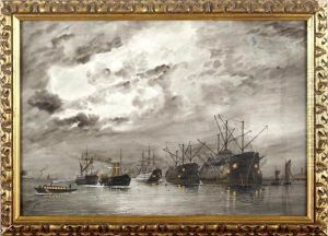 A Fleet Of Ships In Harbour by William Edward Atkins