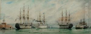 View At Portsmouth Showing H.m.s. Duke Of Wellington by William Edward Atkins