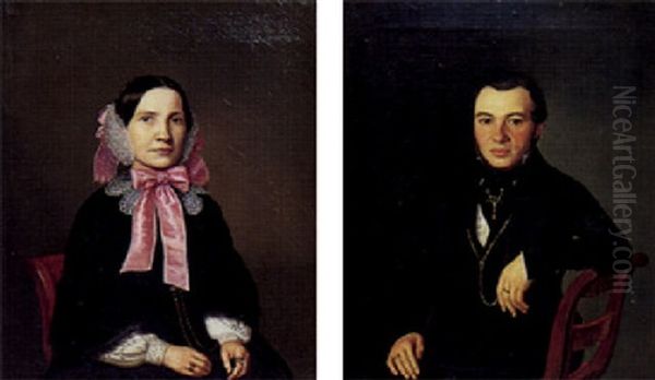 Portraet Af Dame Hvid Blondebluse, Sort Kjole Og Kyse Med Lyserode Band - view 1