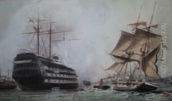 Hms Victory And Other Vessels At Portsmouth - view 1