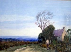 Cottage In A Landscape Signed 10 X 14in