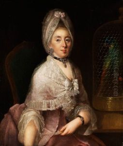 Portrait Einer Noblen Dame Mit Papageienkafig by Johann Christian Fiedler