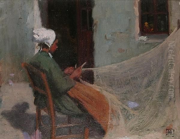 Woman Mending The Nets - view 1