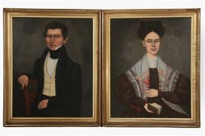 Pair Of Portraits Of A Well-to-do Couple by Erastus Salisbury Field