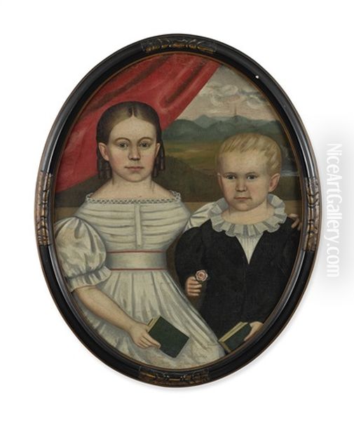Portrait Of A Boy And A Girl, Each Holding A Book - view 1