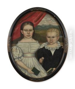 Portrait Of A Boy And A Girl, Each Holding A Book by Erastus Salisbury Field
