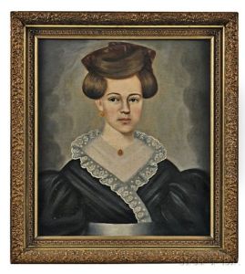 Portrait Of A Young Woman In A Black Lace-trimmed Dress