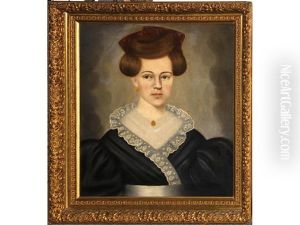 Portrait Of A Lady Wearing A Blue Gown And White Lace Collar