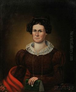 Portrait Of A Woman Wearing A Red Shawl And Holding A Green Pocketbook