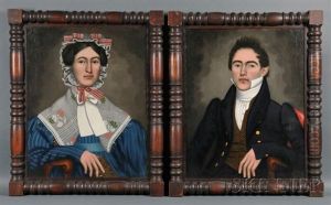 Portraits Of A Lady And Gentleman (a Pair) by Erastus Salisbury Field