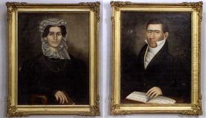 Portrait Of  Lady (+ Portrait Of A Gentleman; Pair) by Erastus Salisbury Field