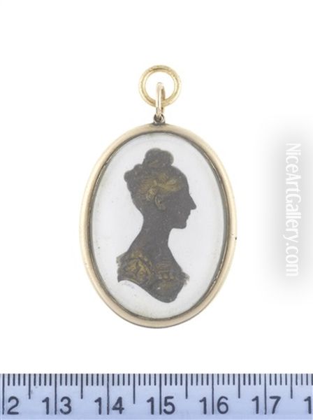 A Bust-length Silhouette Of A Lady, Profile To The Right, Wearing Decollete Dress Edged With Lace, Her Hair Upswept And Piled High On Top Of Her Head (+ A Bust-length Silhouette Of A Gentleman, Profile To The Left; Pair) - view 1