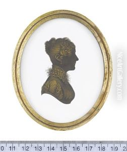 A Lady, Profile To The Right, Wearing Dress With Short Gathered Sleeve, Frilled Tulle To The High Collar And Pendent Earring by John M. Field