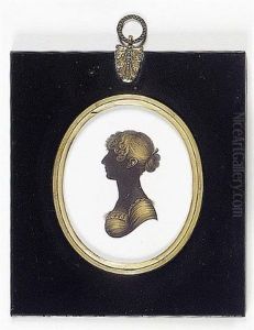 A Lady, Profile To The Left, Wearing Dress With Frilled Trim, Her Hair Held In A Bun With A Comb (+ A Gentleman, Profile To The Right, Wearing Coat And Frilled Cravat; Pair) by John M. Field