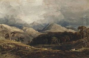 View From Pont Aberglaslyn Looking West Towards Moel Hebog And The Aberglaslyn Woods, Caernarvanshire, North Wales