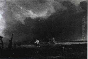 Fisherman On The Beach At Shoreham by Copley Fielding