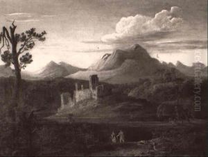Mount Snowdon With Castle Ruins And Figures In The Foreground Mount Snowdon With Castle Ruins And Figures In The Foreground