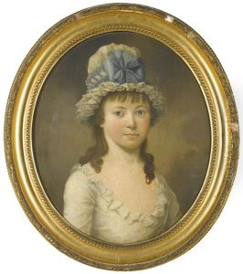 Portrait Of Harriet Prestian, Bust Length In A White Dress And Bonnet by Nathan Theodore Fielding