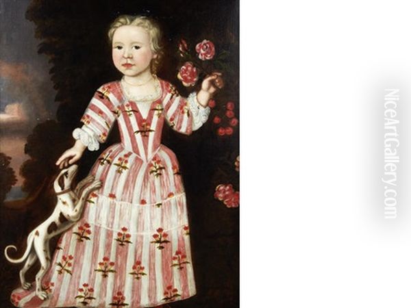 A Naive Portrait Of A Young Girl And Lap Dog - view 1