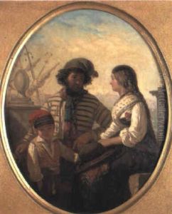 Marinero Con Su Familia En El Puerto by Dionisio Fierros Alvarez