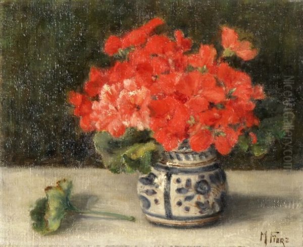 Blumenstrauss In Weiss-blauer Keramikvase - view 1