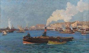 Veduta Del Porto Di Genova Con Rimorchiatori by Andrea Figari