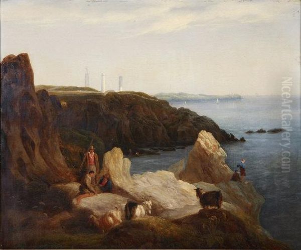 Coastal Scene With Figures And Goats On And Near The Cliffs - view 1