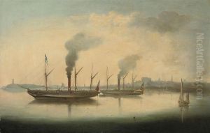 Crowded Paddlesteamers Lying At Anchor In A Harbour Thought To Becork Crowded Paddlesteamers Lying At Anchor In A Harbour Thought To Becork