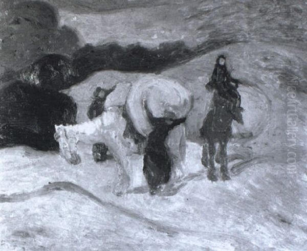 Lastentransport Auf Eseln In Winterlicher Landschaft - view 1
