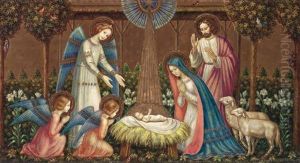 Heilige Familie Mit Engeln Und Schafen by Albert Figel