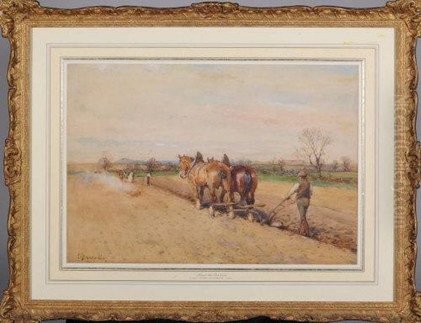 "amid The Furrows" - A Ploughman And Team - view 1