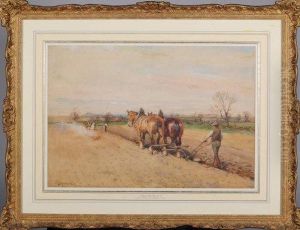 "amid The Furrows" - A Ploughman And Team