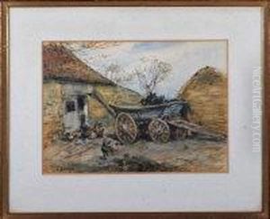 A Hay Cart And Poultry In A Stack Yard by John Atkinson