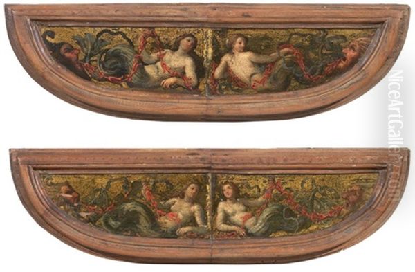 Frontoni Di Spinetta Raffiguranti Ninfe Con Decorazione A Mascheroni (pair) - view 1