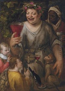 Bacchus With A Page, A Peasant, A Servant, A Magpie And An Ape
