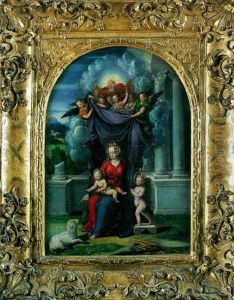 Vierge A L'enfant Avec Saint- Jean Baptiste, Dieu Le Pere Et Un Choeur D'anges