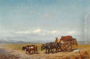 Russian Landscape From Crimea With A Traveling Family by Konstantin Nikolaevich Filippov