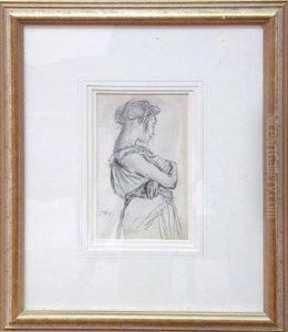 Portrait Of A Young Woman Standing With Arms Folded by John Augustus Atkinson