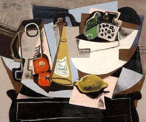 Still Life With A Lemon, Bottle Of Olive Oil, Bell Peppers And A Bowl Of Vegetables
