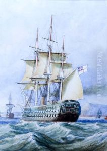Two 90 Gun Ships Of The Line Entering Cork Harbour by Richard Peterson Atkinson