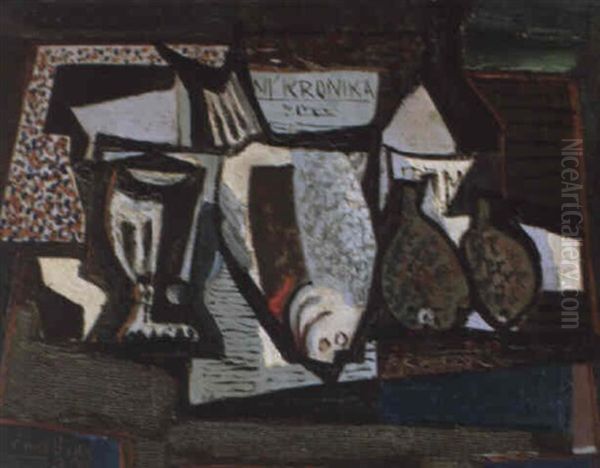 Stilleben Mit Zeitung, Glas Und Fischen - view 1